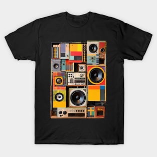 Vintage Audio Mixed Media Patchwork Collage Art Sound Setup T-Shirt